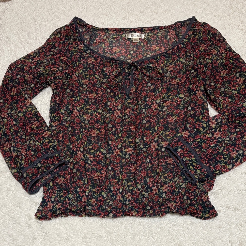 Decree Red, Black and Green Floral Blouse
